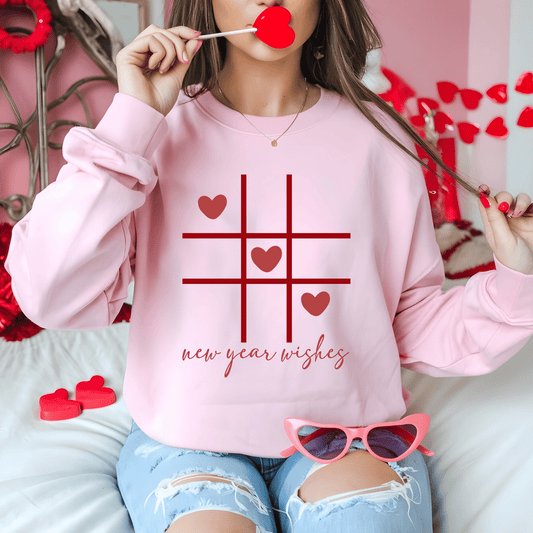 Ink and Charms Designs Sweatshirt Pink / S Three-by-Three Grid with Hearts and New Year Wishes Sweatshirt