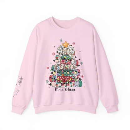 Ink and Charms Designs Sweatshirt S / Light Pink Personalized Teacher Christmas Crewneck Sweatshirt - Christmas Tree and Pencils Design