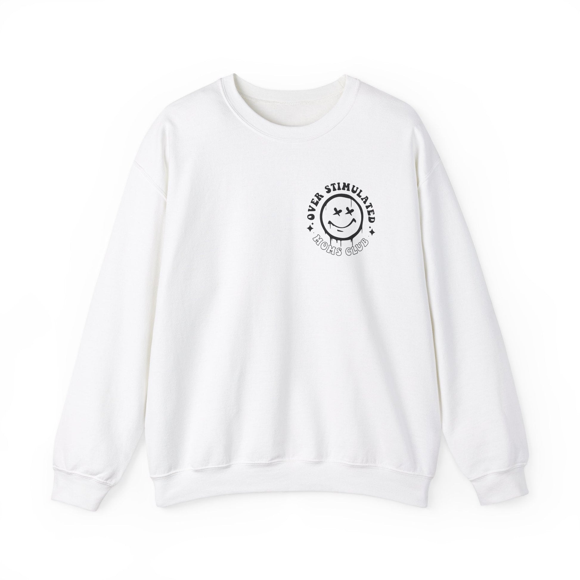 Ink and Charms Designs Sweatshirt S / White Crewneck Sweatshirt Overstimulated Moms Club Side Front and Back Design