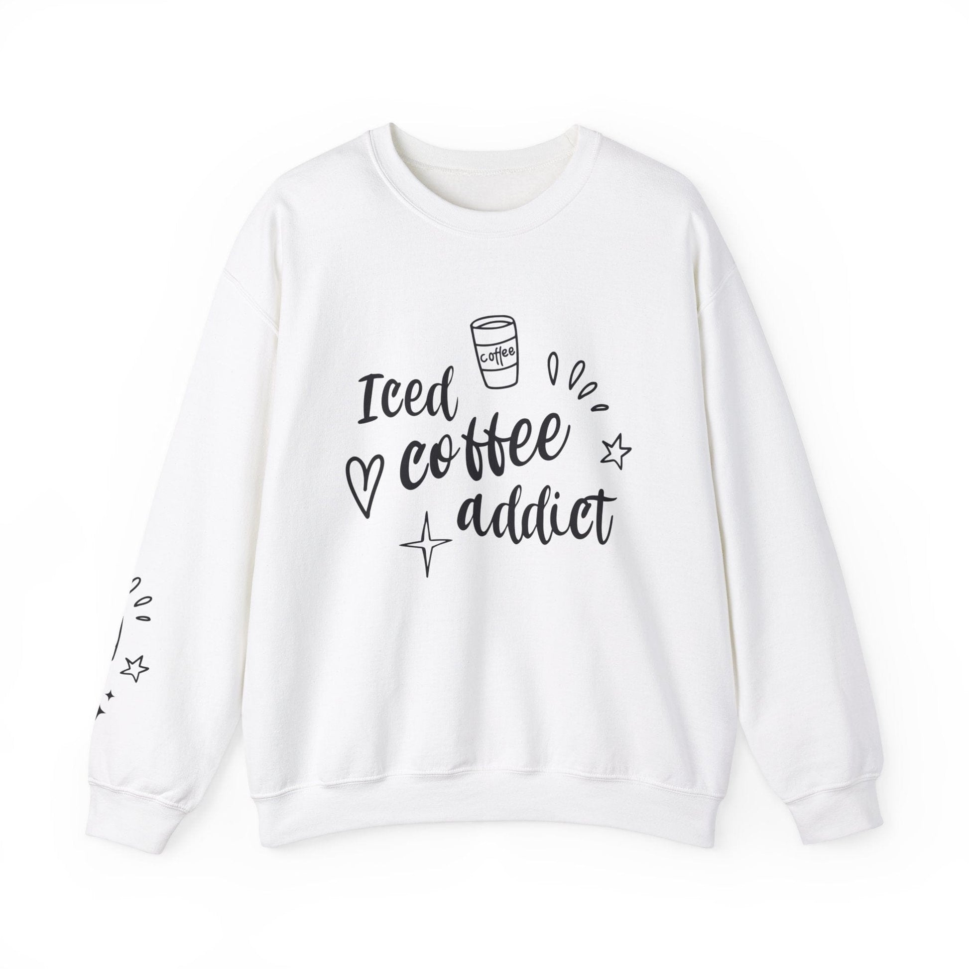 Ink and Charms Designs Sweatshirt S / White Iced Coffee Addict Heavy Blend Crewneck Sweatshirt