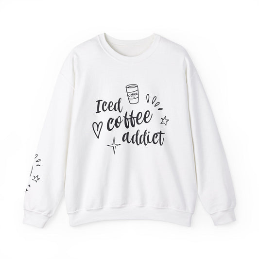 Ink and Charms Designs Sweatshirt S / White Iced Coffee Addict Heavy Blend Crewneck Sweatshirt