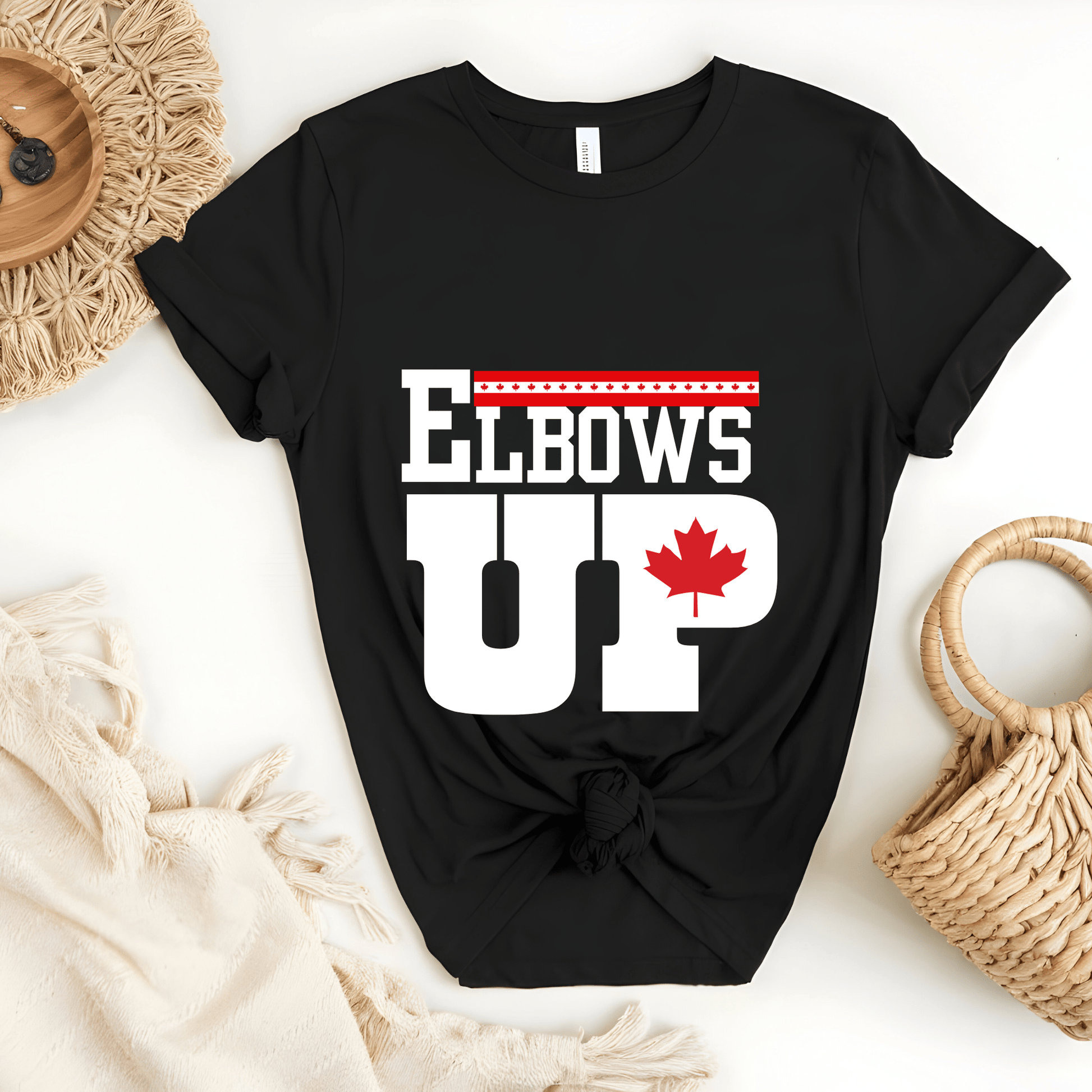 Ink and Charms Designs Sweatshirt T-shirt / Black / S "ELBOWS UP" Apparel Collection: Wear Your Canadian Pride with Strength!