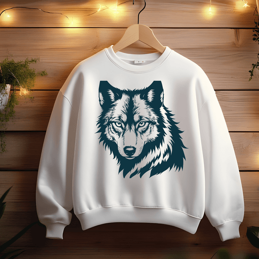 Ink and Charms Designs Sweatshirt White / S Fierce and Majestic Wolf Head Design