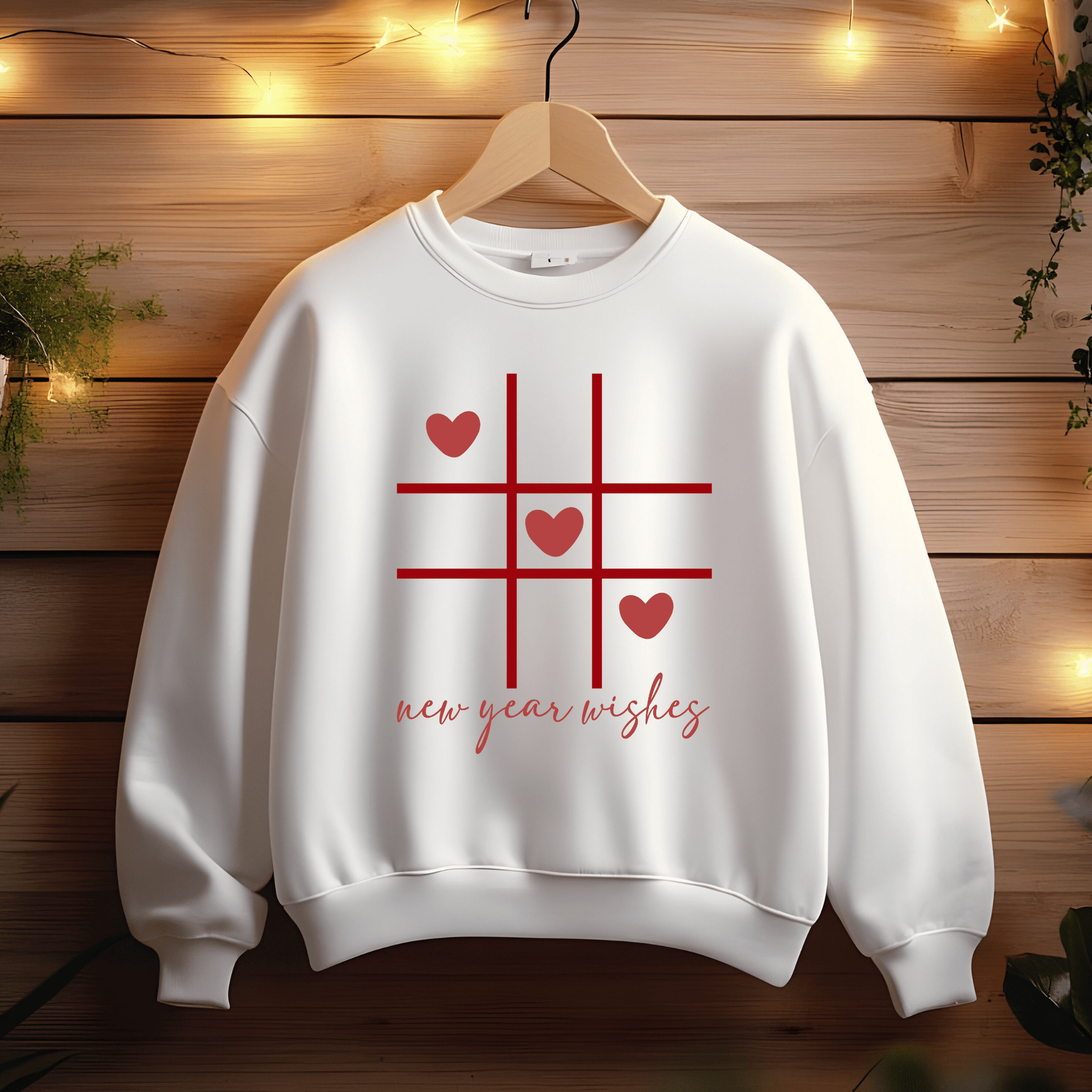 Ink and Charms Designs Sweatshirt White / S Three-by-Three Grid with Hearts and New Year Wishes Sweatshirt