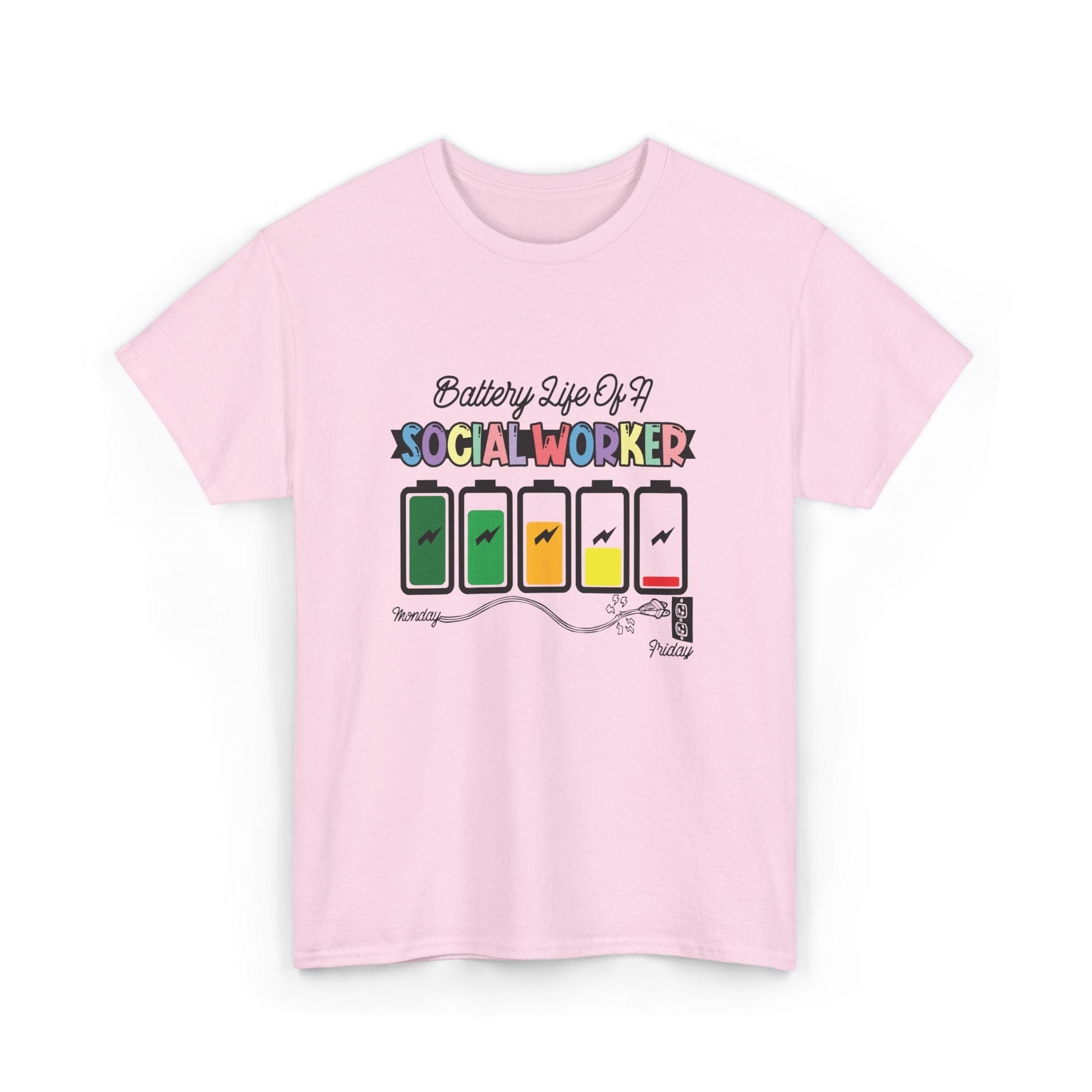 Ink and Charms Designs T-Shirt Battery Life of a Social Worker Heavy Cotton Tee