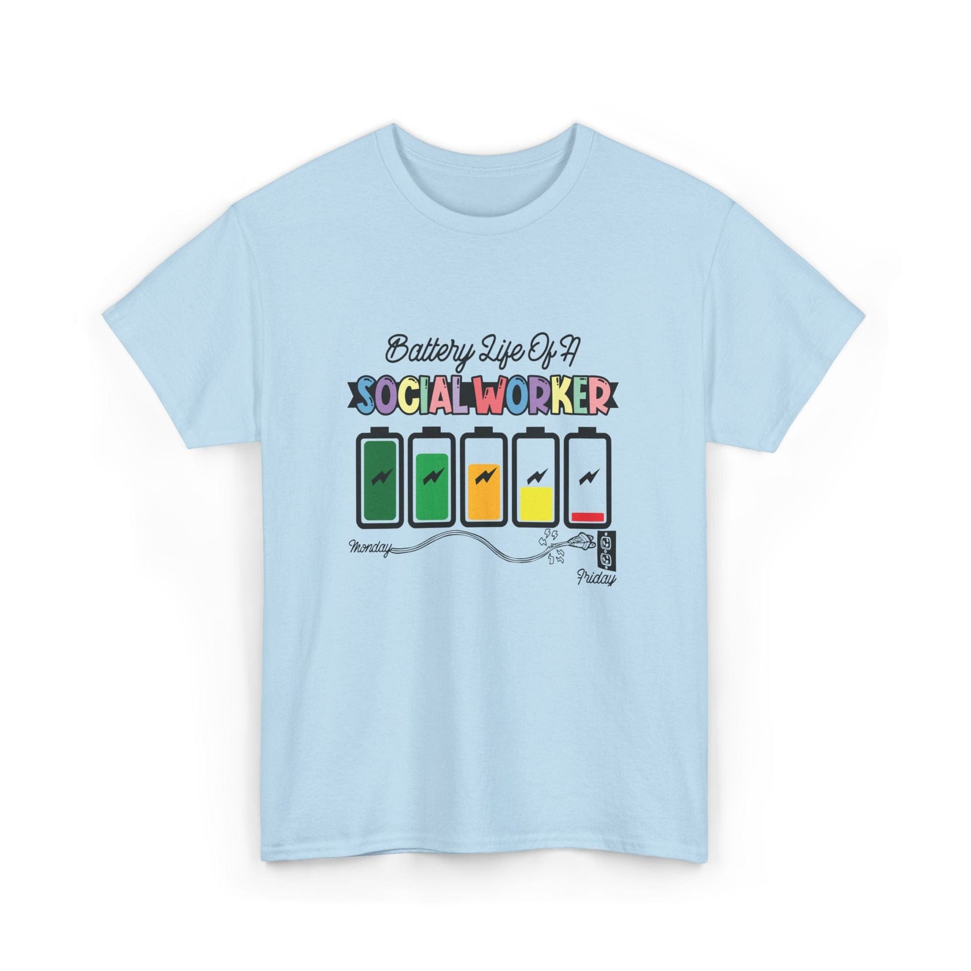Ink and Charms Designs T-Shirt Battery Life of a Social Worker Heavy Cotton Tee
