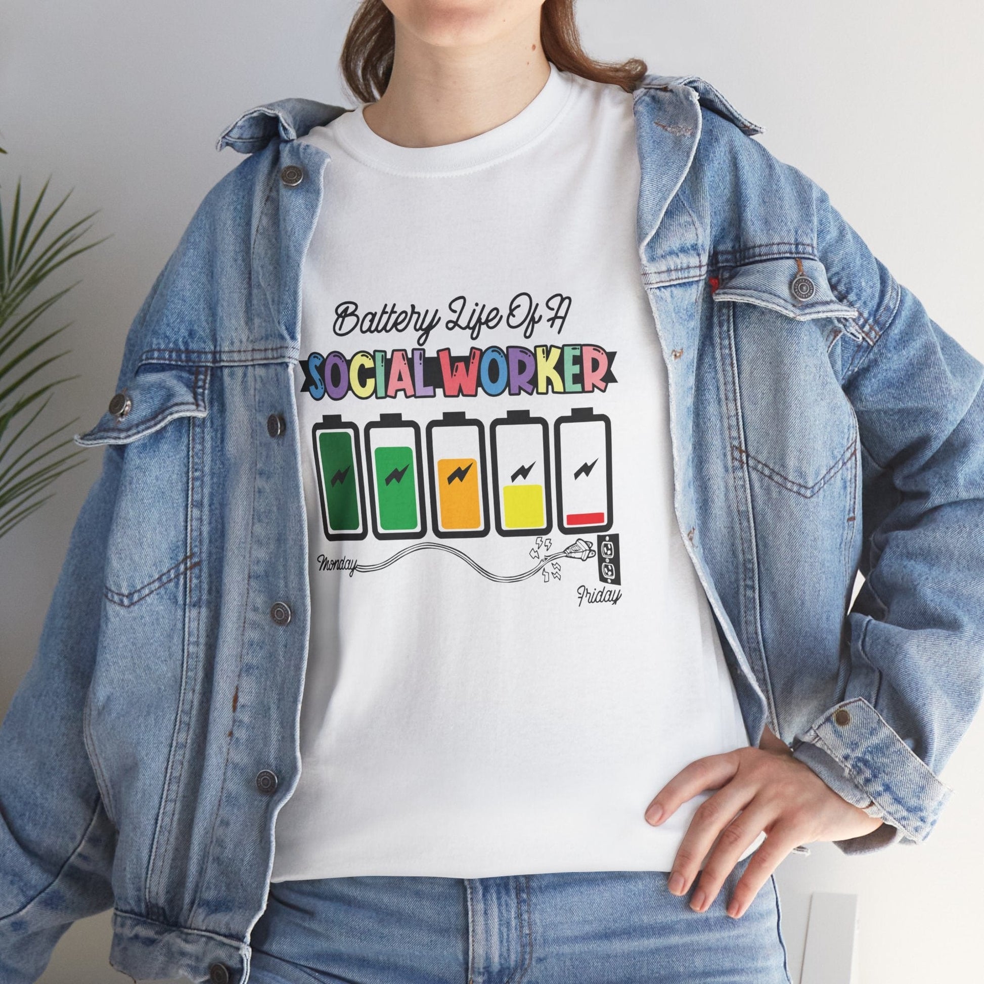 Ink and Charms Designs T-Shirt Battery Life of a Social Worker Heavy Cotton Tee