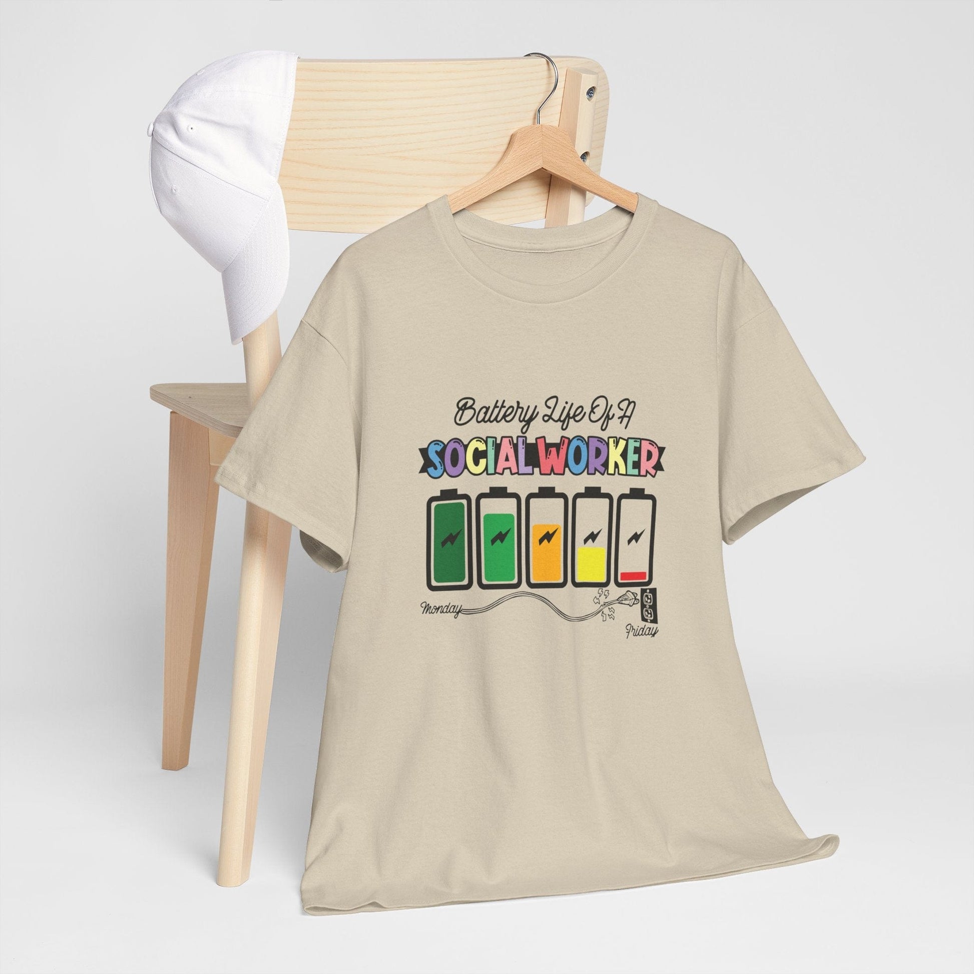 Ink and Charms Designs T-Shirt Battery Life of a Social Worker Heavy Cotton Tee