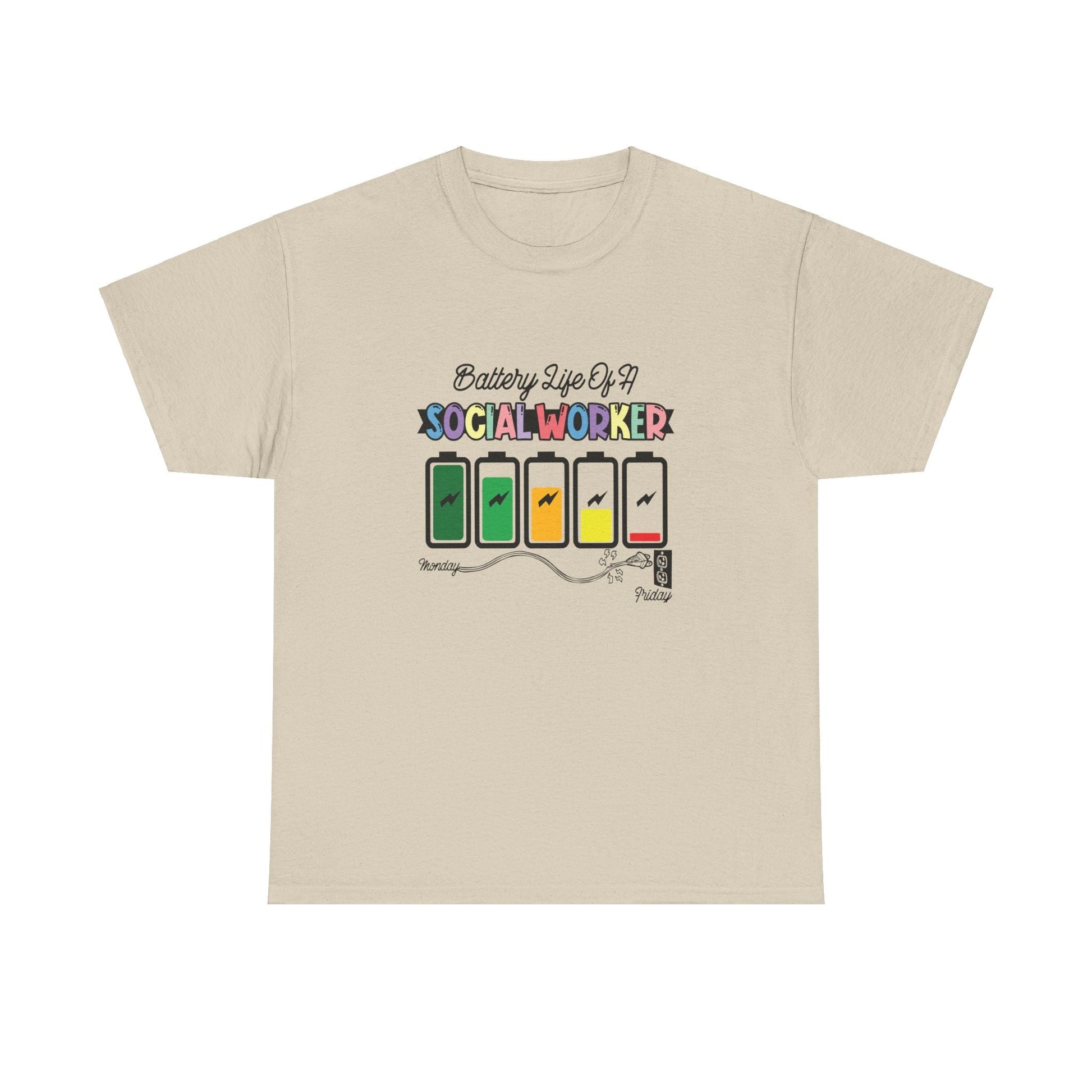 Ink and Charms Designs T-Shirt Battery Life of a Social Worker Heavy Cotton Tee