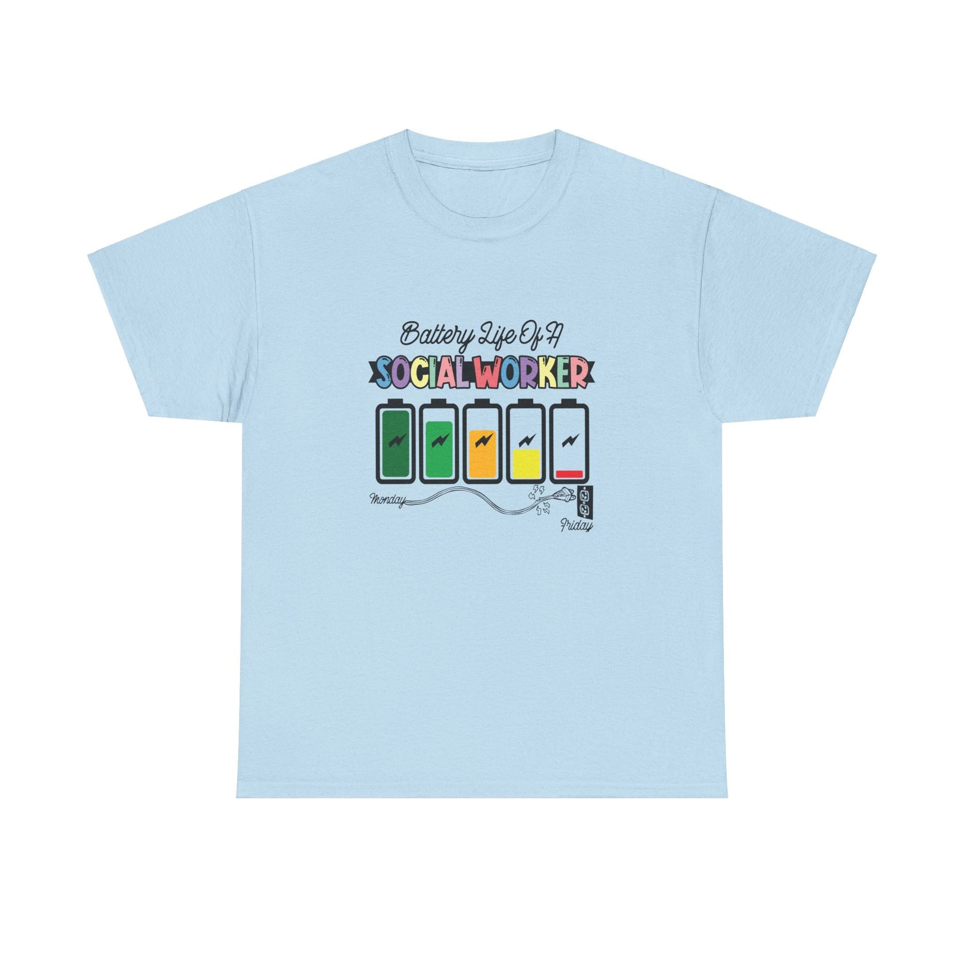 Ink and Charms Designs T-Shirt Light Blue / S Battery Life of a Social Worker Heavy Cotton Tee