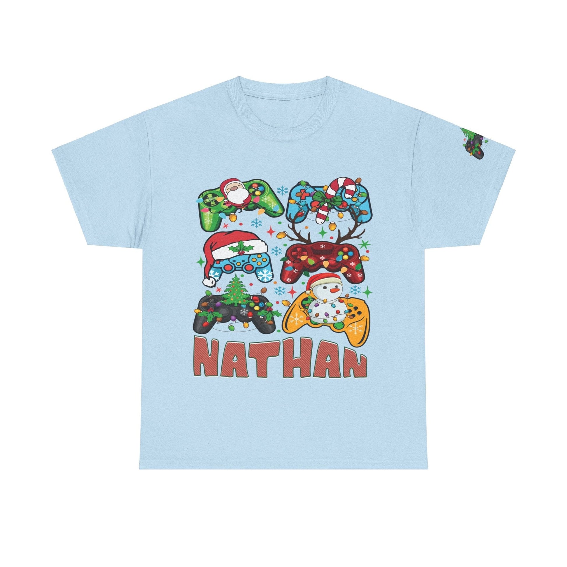 Ink and Charms Designs T-Shirt Light Blue / S Unisex Heavy Cotton gamer Tee with personalization and sleeve design