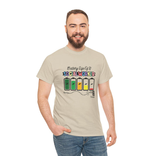 Ink and Charms Designs T-Shirt Sand / S Battery Life of a Social Worker Heavy Cotton Tee